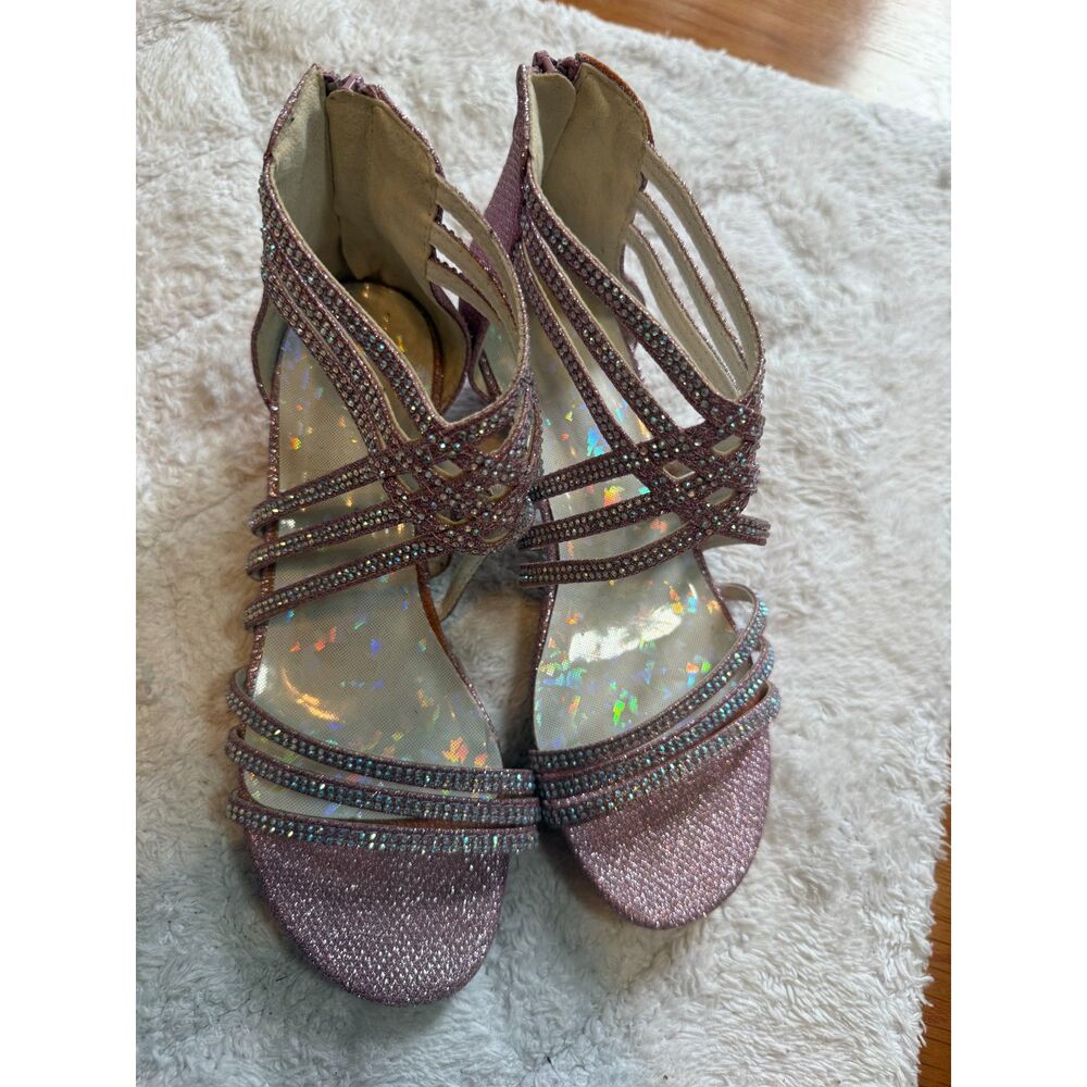 Glittery Pink Strappy Kitten Heel